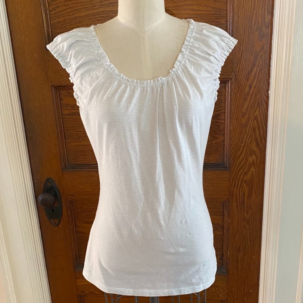 Ann Taylor Loft White Silver Metallic Top Size Small